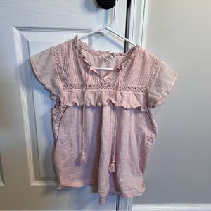 Anthropologie Pink Lace Detail Blouse